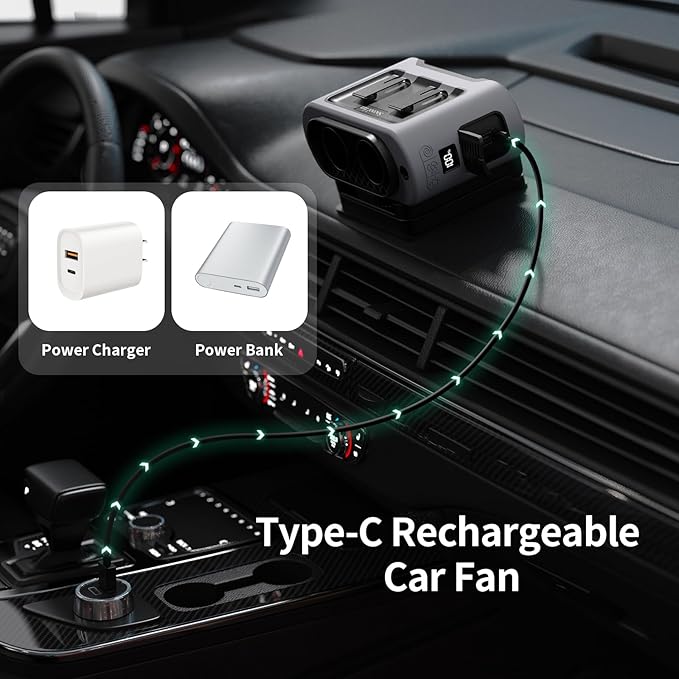 Socool Portable Car Fan - 14500mAh Rechargeable Battery Opearated - Image 7
