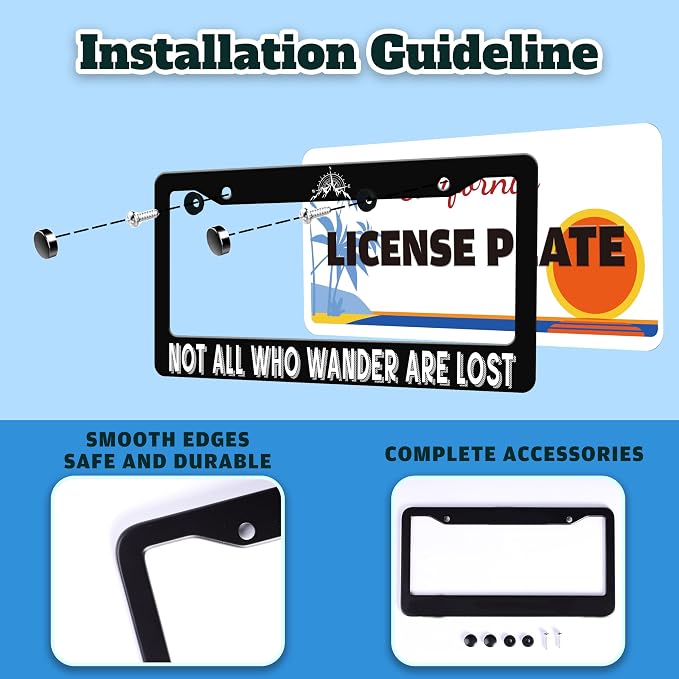 Not All Who Wander are Lost License Plate Frame Mountain Compass Stainless - Image 4