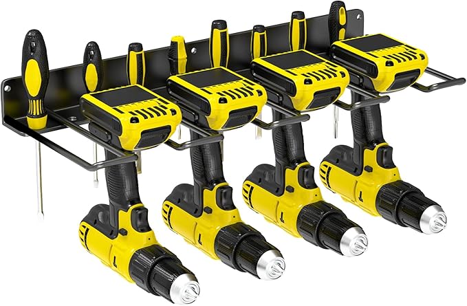 Power Tool Organizer, Drill Holder Wall Mount, 4 Cordless Drill Racks, Heavy by JSYONII