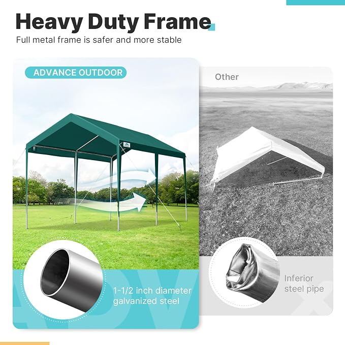 ADVANCE OUTDOOR Adjustable 10x20 ft Heavy Duty Carport Car Canopy Garage Boat - Image 3