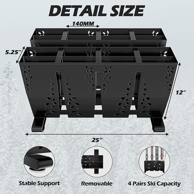 Heavy Duty Metal Ski Storage Rack, 8 Pair Freestanding Steel Ski Holder - Image 2