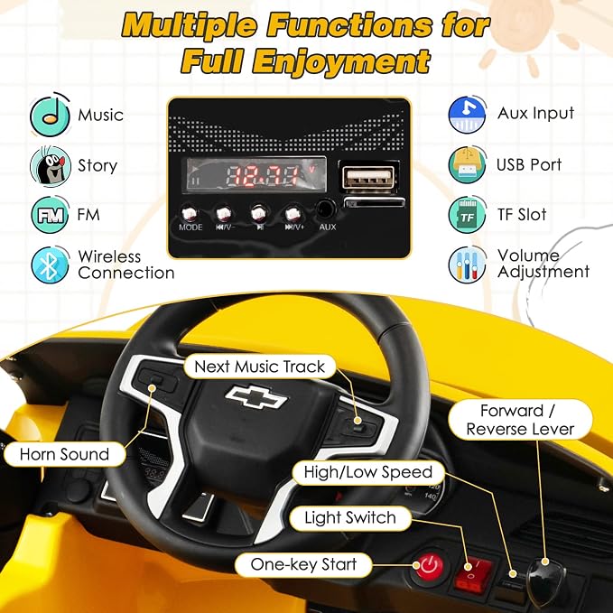 HONEY JOY Ride On Truck, 12V Licensed Chevrolet Tahoe, Chevy Electric Vehicle - Image 4