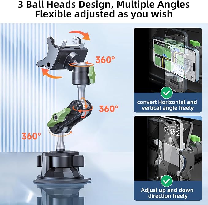 HEMMOTOP Suction Cup Car Phone Mount, 12 in Heavy Duty Metal Cell Phone Holder - Image 4