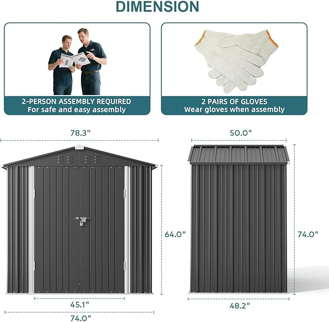 Gizoon Outdoor Storage Shed 6 x 4 FT, Galvanized Metal Garden Shed - Image 7