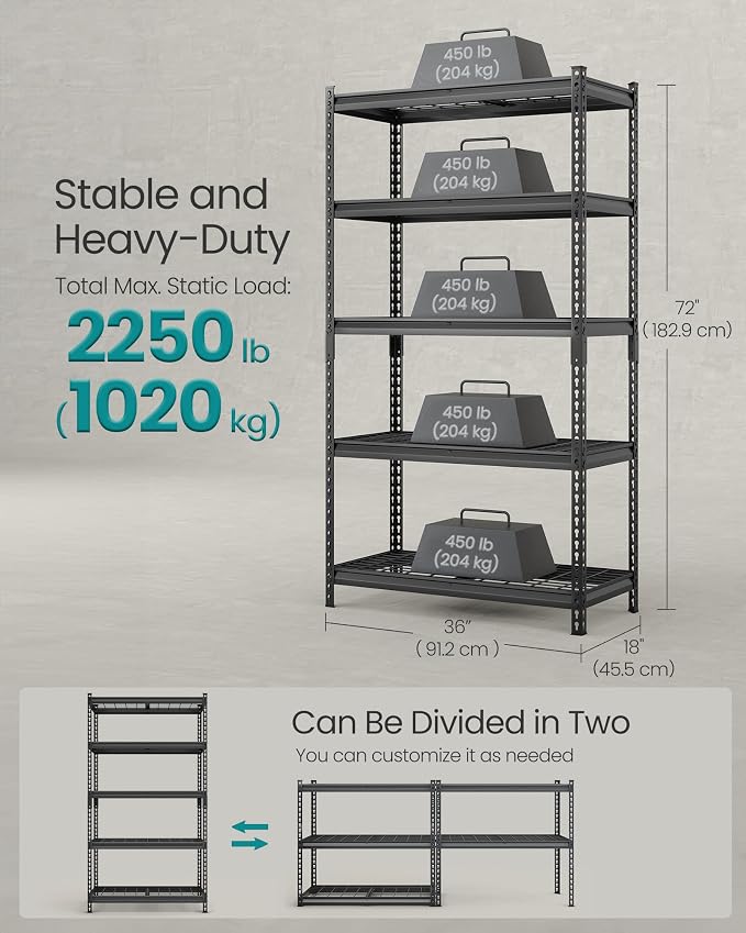 SONGMICS 5-Tier Storage Shelves Set of 3, Heavy-Duty Garage Shelving, - Image 3