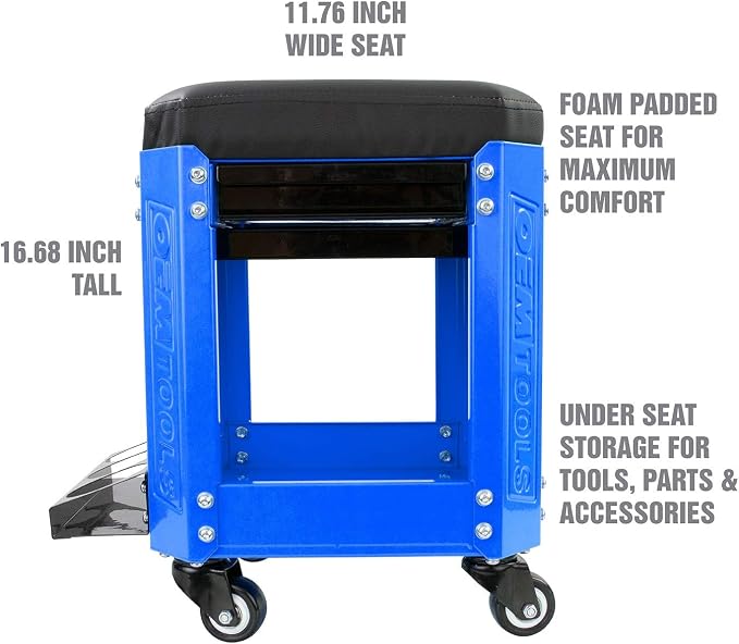 OEMTOOLS 24996 Blue Workshop Creeper Seat, Rolling Stool - Image 3