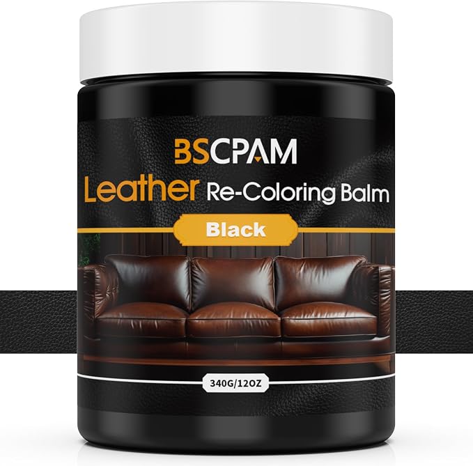 Black Leather Recoloring Balm, 12oz Leather Color Restorer by BSCPAM