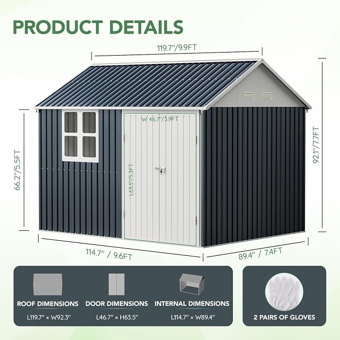10X8FT Outdoor Steel Storage Shed - Image 4