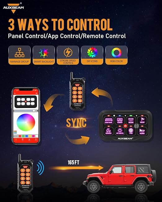 Auxbeam 8 Gang Switch Panel Bluetooth RGB AC-800 - Image 2