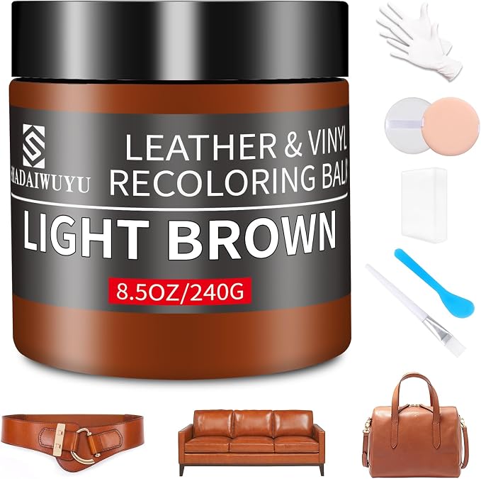 Leather Recoloring Balm, 8.5oz Leather Color Restorer, Light Brown Leather by SHADAIWUYU