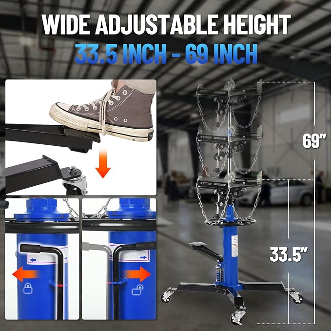 Dual Plunger Hydraulic Transmission Jack 1322lbs Capacity, 33.5"-69" High Lift - Image 5