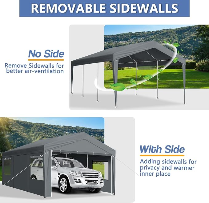 VINGLI 10x20 Carport Canopy Portable Garage - Image 6