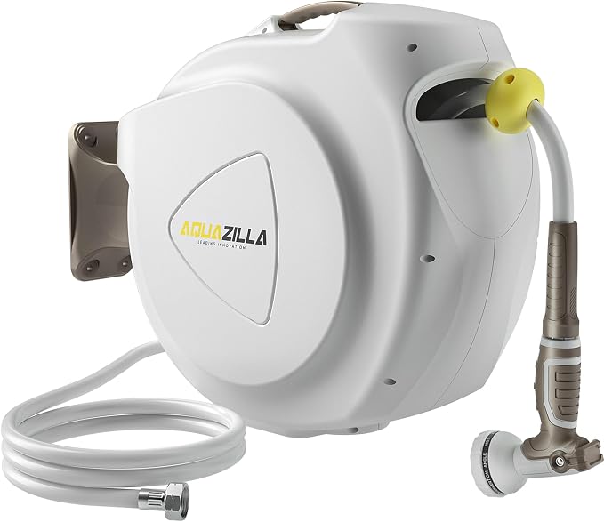 Retractable Garden Hose Reel, 1/2 in 100+6 ft, Heavy Duty Wall Mounted Water by AQUAZILLA