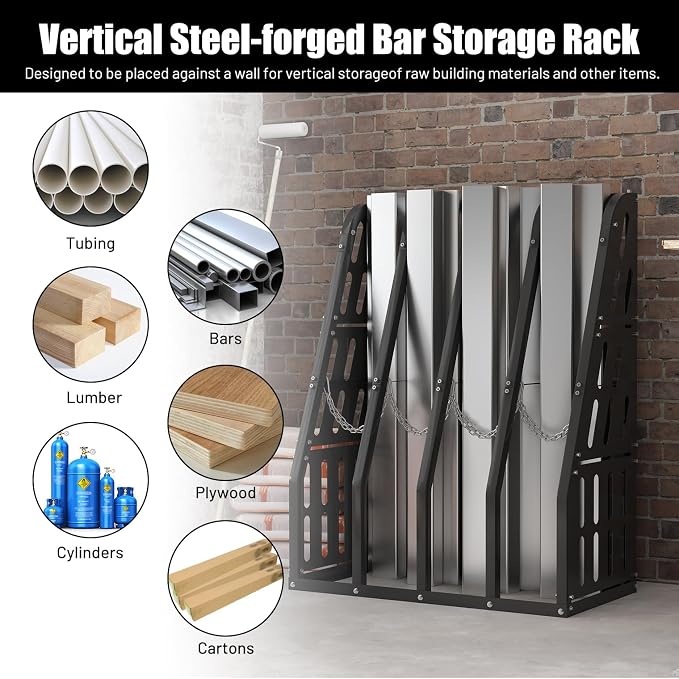 1500LBS Vertical Bar Rack Standing Storage Rack, 4 Bays Lumber Storage Rack - Image 3