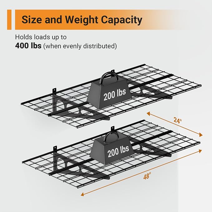 2x4 ft Garage Shelving, Pantry Storage, 400 lbs Total Load Capacity Wall - Image 2