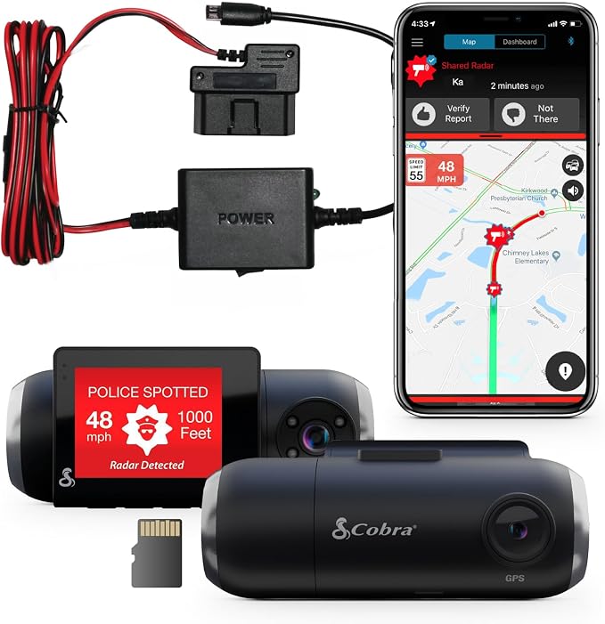 Cobra SC 201 Smart Dash Cam and 2.5A OBDII Port to Micro-USB Hardwire Kit: by CobraElectronics