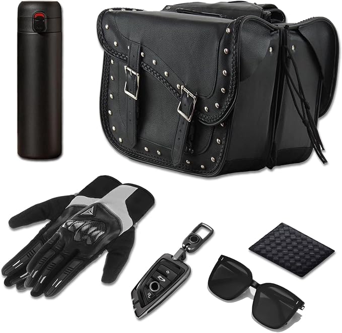 GARGOYLE BELLS Genuine Leather Motorcycle Saddle Bags Motorcycle Luggage Bag - Image 3