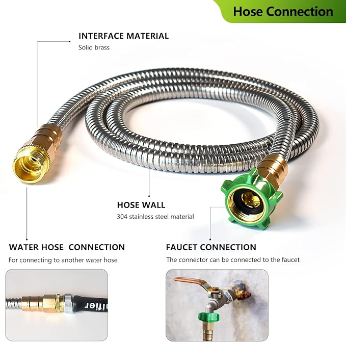 Metal Short Garden Hose 6 ft, 8 ft, 12 ft Flexible Stainless Steel Garden Hose - Image 2