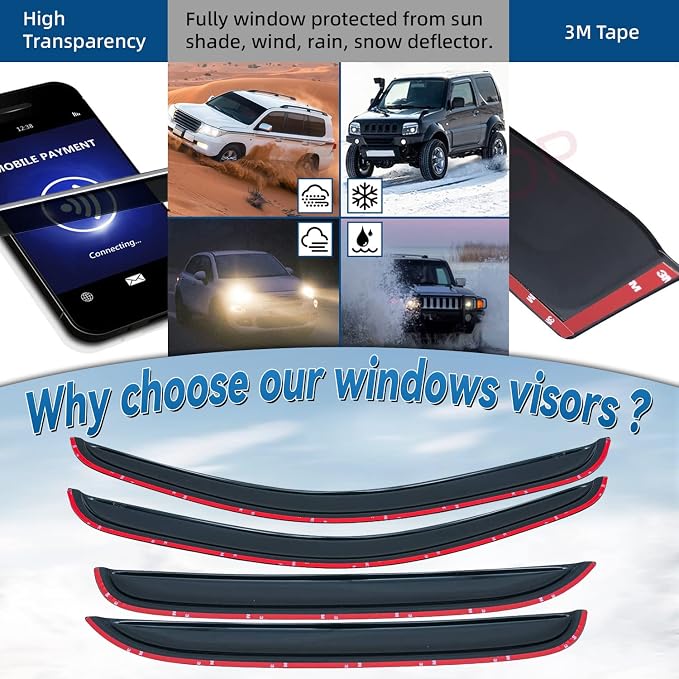 Set of 4 Front+Rear Smoke Sun/Rain Guard Outside Mount Tape-On Acrylic Window - Image 2