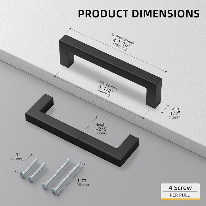 goldenwarm 100 Pack 3 1/2 Inch Black Cabinet Handles Matte Black Drawer Pulls - Image 2