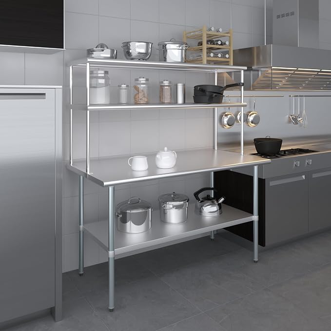Amgood Stainless Steel Work Table Double Tier Overshelf | Metal Kitchen Prep - Image 8
