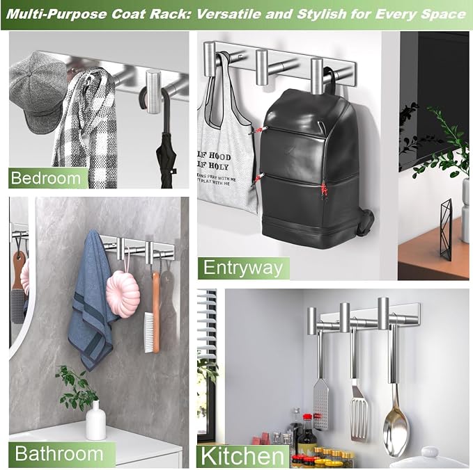 Wall Mounted Coat Rack-3 Hooks, Heavy Duty Stainless Steel Hook Rail - Image 9