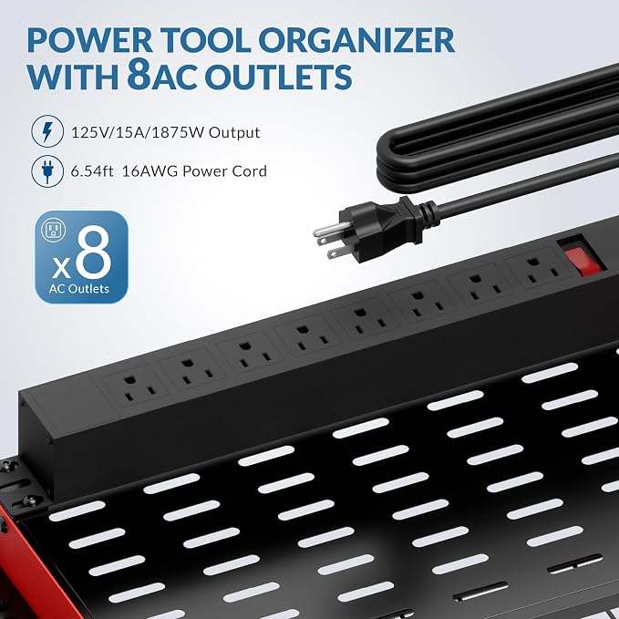 Power Tool Organizer with Charging Station, 4 Layers Garage Storage Rack with 6 - Image 3