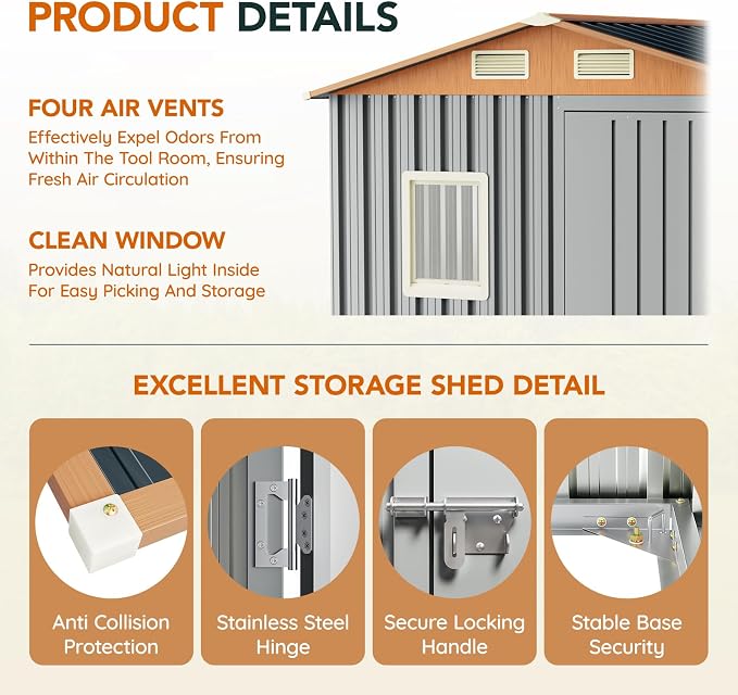 6x4FT Multi-used Shed & Outdoor Storage Shed, Steel Tool Shed - Image 5