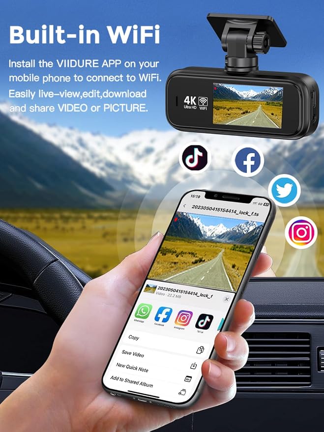 Dash Cam Front and Rear with 64GB Card, 4K+1080P Dual Dash Camera - Image 6