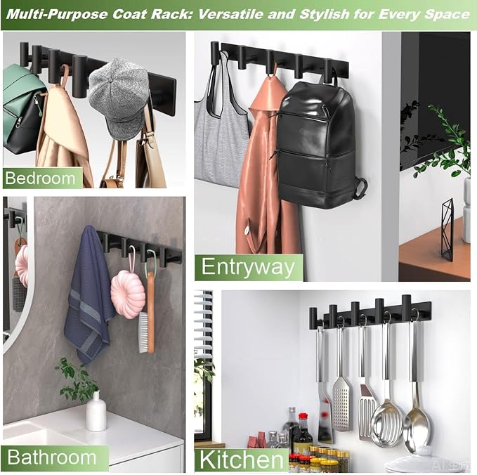 Coat Rack Wall Mounted with 5 Hooks, Metal Wall Hooks - Image 8