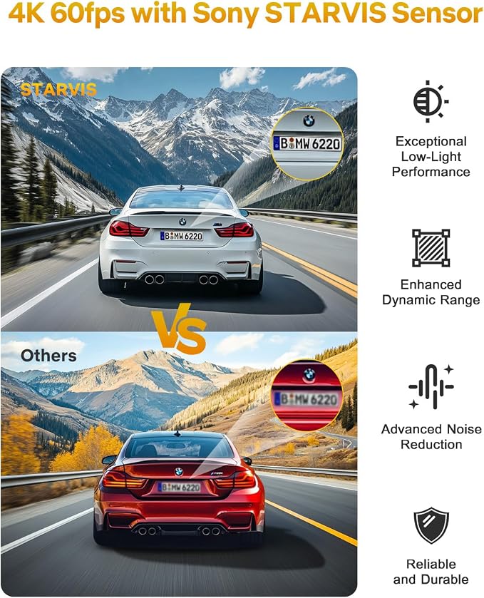 GKU Dash Cam Front and Rear, 4K 60fps＋2.5K Dashcam, STARVIS Sensor, 5G WiFi GPS - Image 3