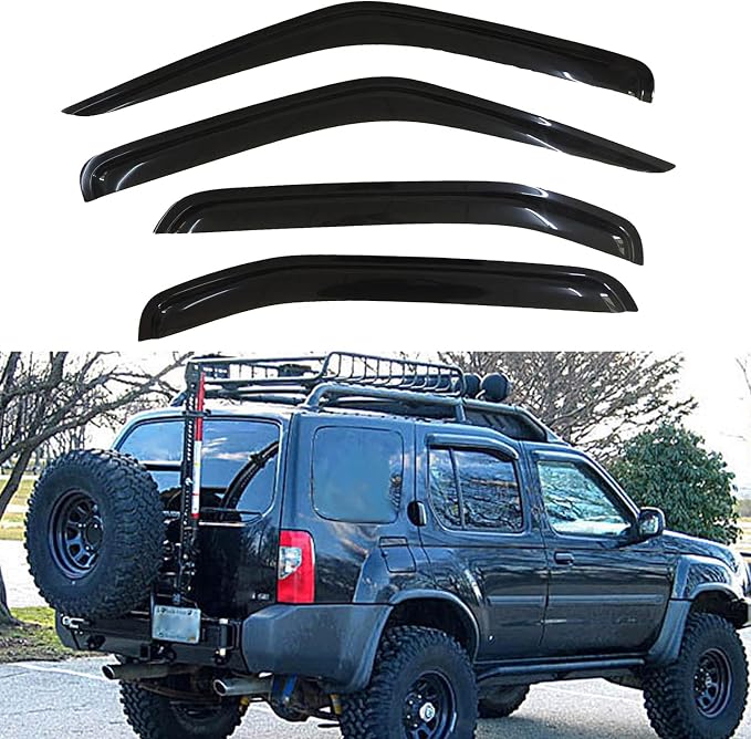 Set of 4 Front+Rear Smoke Sun/Rain Guard Outside Mount Tape-On Acrylic Window by LQQDP