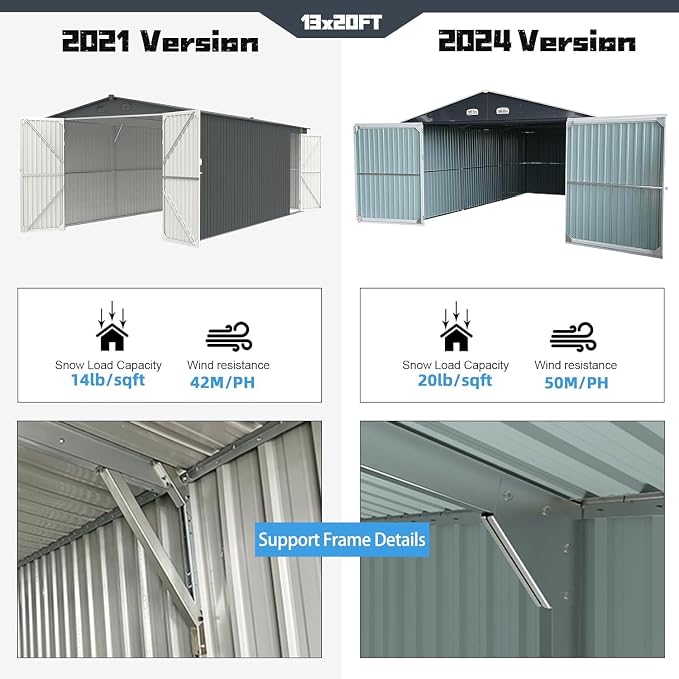 LANTRO JS Sheds & Outdoor Storage, 13x20ft Large Outdoor Metal Garage Shed - Image 4