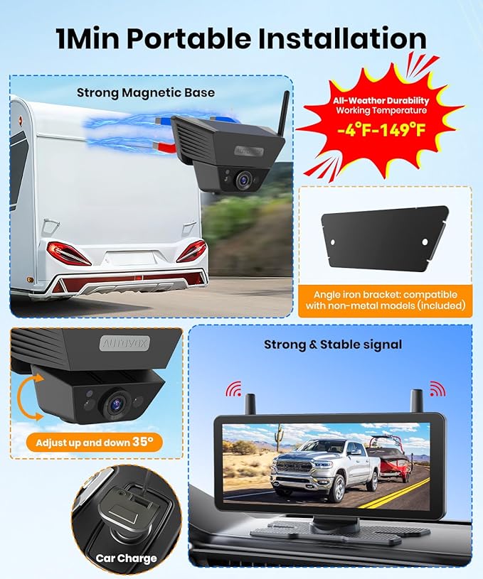 AUTO VOX Wireless Backup Camera Solar Magnetic: - Image 2
