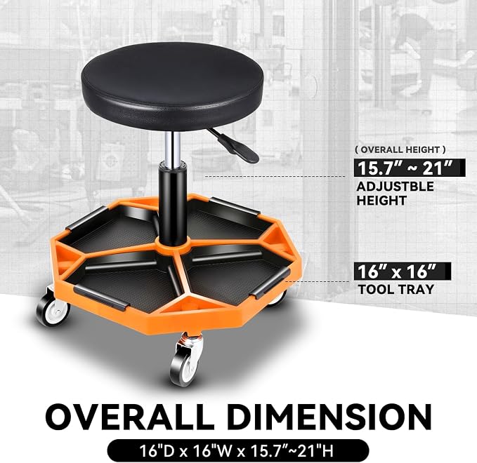 Auto Dynasty Mechanic Stool, Adjustable Rolling Pneumatic Creeper Garage Shop - Image 7