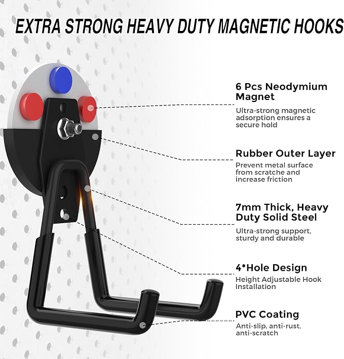 6 Pack Heavy Duty Storage Magnetic Utility Hooks Large Garage Strong Extra - Image 3