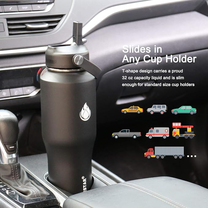 SENDESTAR Water Bottle 32oz, 2 Lids, Wide Mouth Stainless Steel Vacuum - Image 2