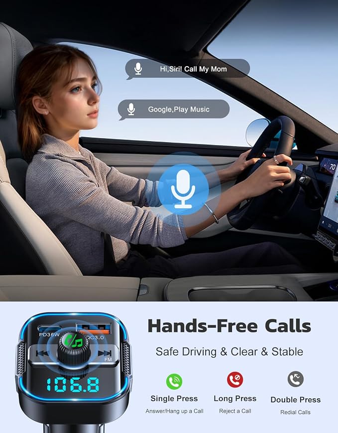 Bluetooth 5.3 Car Adapter【PD 36W+QC3.0 18W】, 2-in-1 FM Bluetooth Transmitter - Image 5