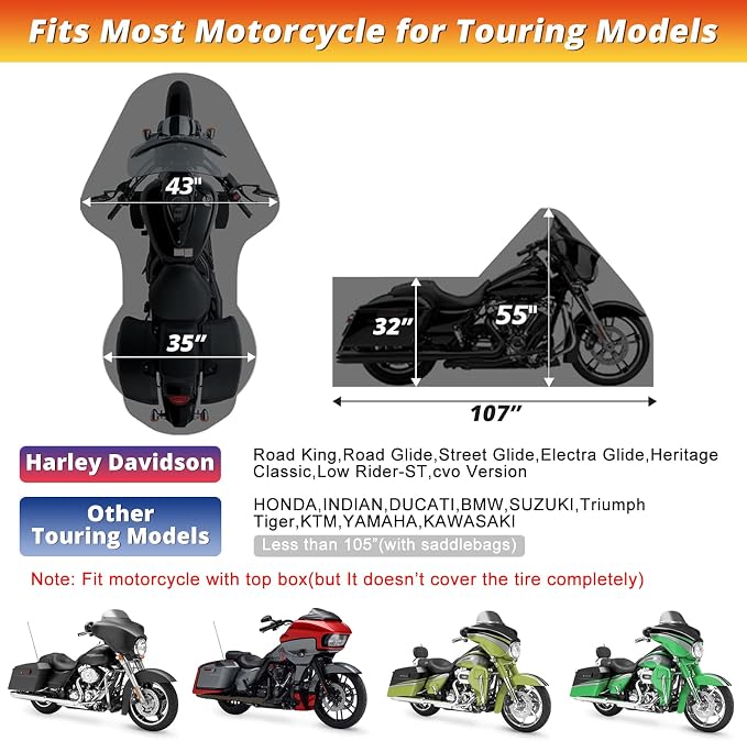 XYZCTEM Motorcycle Cover for Touring Models Harley Davidson Road King Road - Image 2