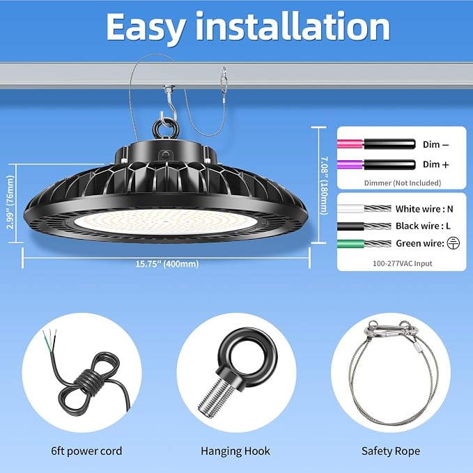 400W LED High Bay Light 56000LM 5000K 120VAC UFO Light IP65 Waterproof Dimmable - Image 6