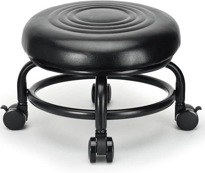 Low Height Rolling Stool Low Roller Stool PU Leather Comfortable Chair by LWADALN