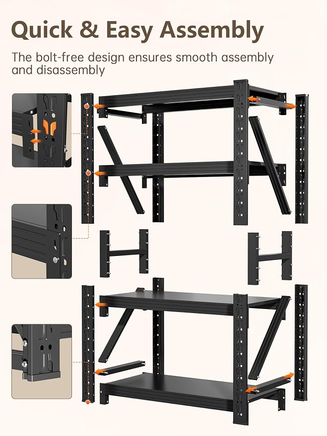 4-Tier Storage Shelves, Adjustable Industrial Metal Shelf System, 400lbs - Image 7