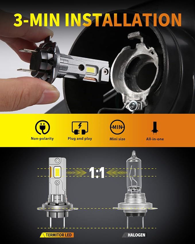 Upgraded H7 H7LL Light Bulbs, 000LM Insane Brightness, Real 1:1 Halogen Mini - Image 4