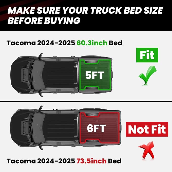LASFIT Bed Mat for Toyota Tacoma 2024 2025 Truck Bed, All Weather 5 ft Rubber - Image 2