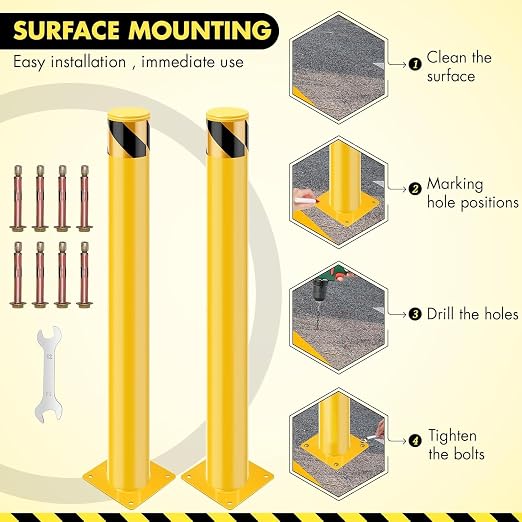 8 Pack Safety Bollard Post, 30 Inch Height 4.5 Inch Diameter Yellow Pipe Safety - Image 4