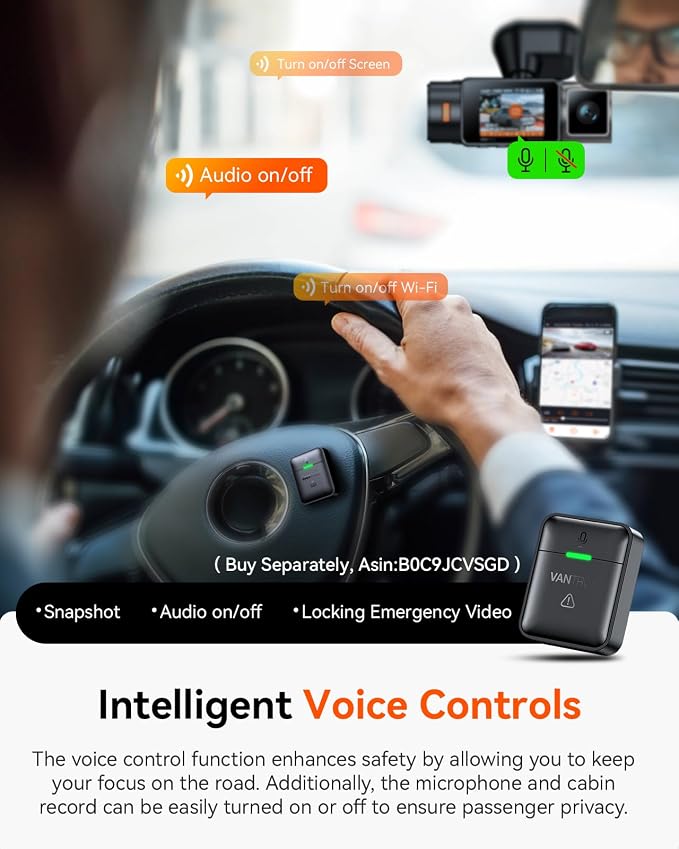 Vantrue N2X 2.7K Uber Dash Cam Front and Inside, 5G WiFi Dual Dash Camera - Image 8