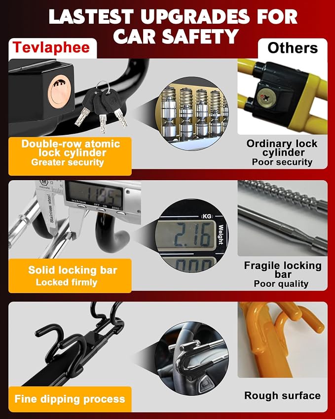 Tevlaphee Steering Wheel Lock Anti-Theft Car Device Heavy Duty Security Car - Image 3