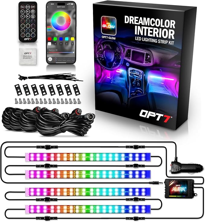 OPT7 Aura DreamColor Interior Light Strips, Underdash Ambient Lighting Universal by OPT7