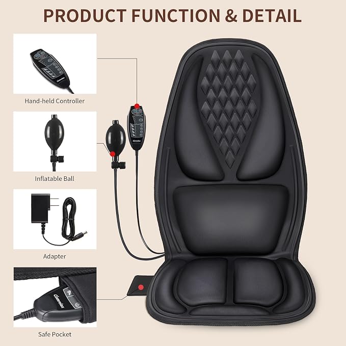 Back Massager with Heat, Massage Seat Cushion with 3D Lumbar Traction, 8 - Image 7
