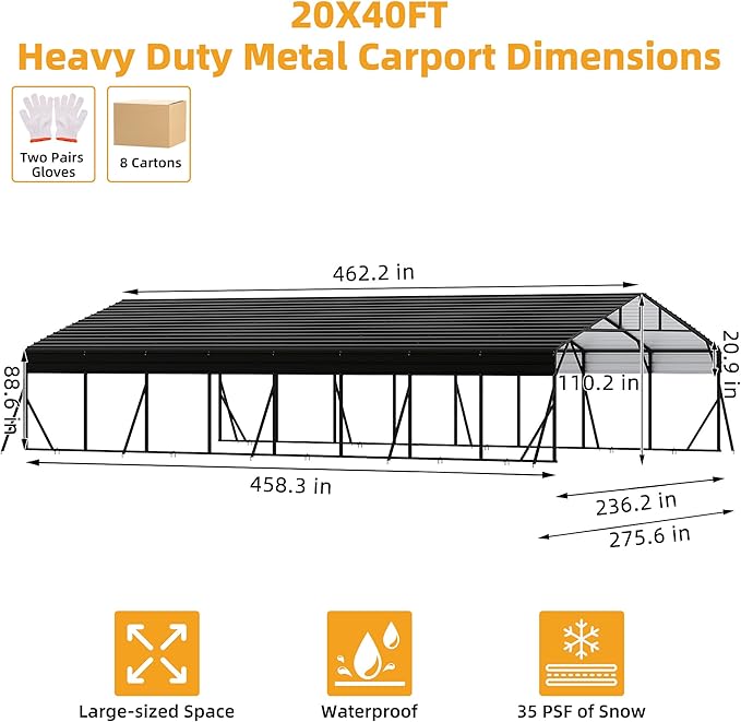 20' x 40' x 8.5' Heavy Duty Metal Carport - Image 3